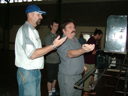 Ian Bleasdale judging the Rares with trainee judge Ian Nel - Free State Rare and Spangle Show 2015