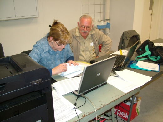 The Show administrators hard at work. Estie Hein and Jan Brits.