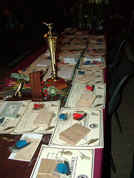 The table with the prizes the Friday evening