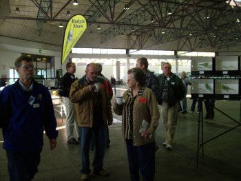 Exhibitors at the hall. LtoR Roy Bennett, Tommie Roodt, the Nagels, HJ Venter 