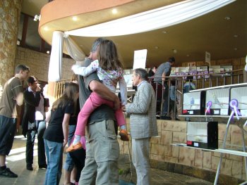 Dave Oldknow (right) chats to visitors.