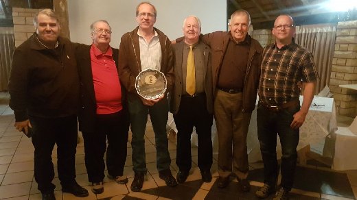 The Judges with the Best Bird on Show winner. (LtoR are Carlos Ramoa, Bob Wilson, Tommie Roodt, Grant Findlay, Jim Fletcher, Christian Back.