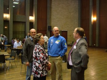 Reception hall with Stoffel, Henry and Val Nagel chatting to Fred Wright