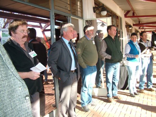 Exhibitors gather before judging. From left are Ian Bleasdale, Maurice Roberts, andre Scholtz,.....