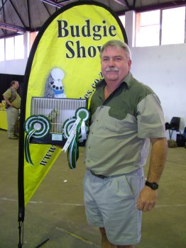 Gert Pieters with the Best Budgerigar on Show and Best Intermediate Any Age