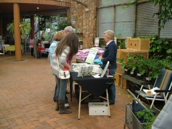 Margie Frayne from Meridian Herbs (right) assisting with herb purchases