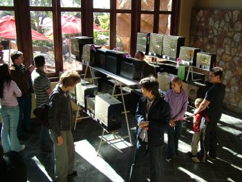 Visitors make their way through the halls.