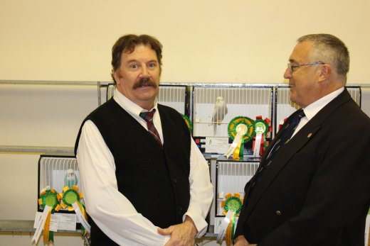 Judges Ian Bleasdale (left) and Malcolm Taylor, discussing the winning Birds at the TBC hosted Western Cape Championship Show  2015